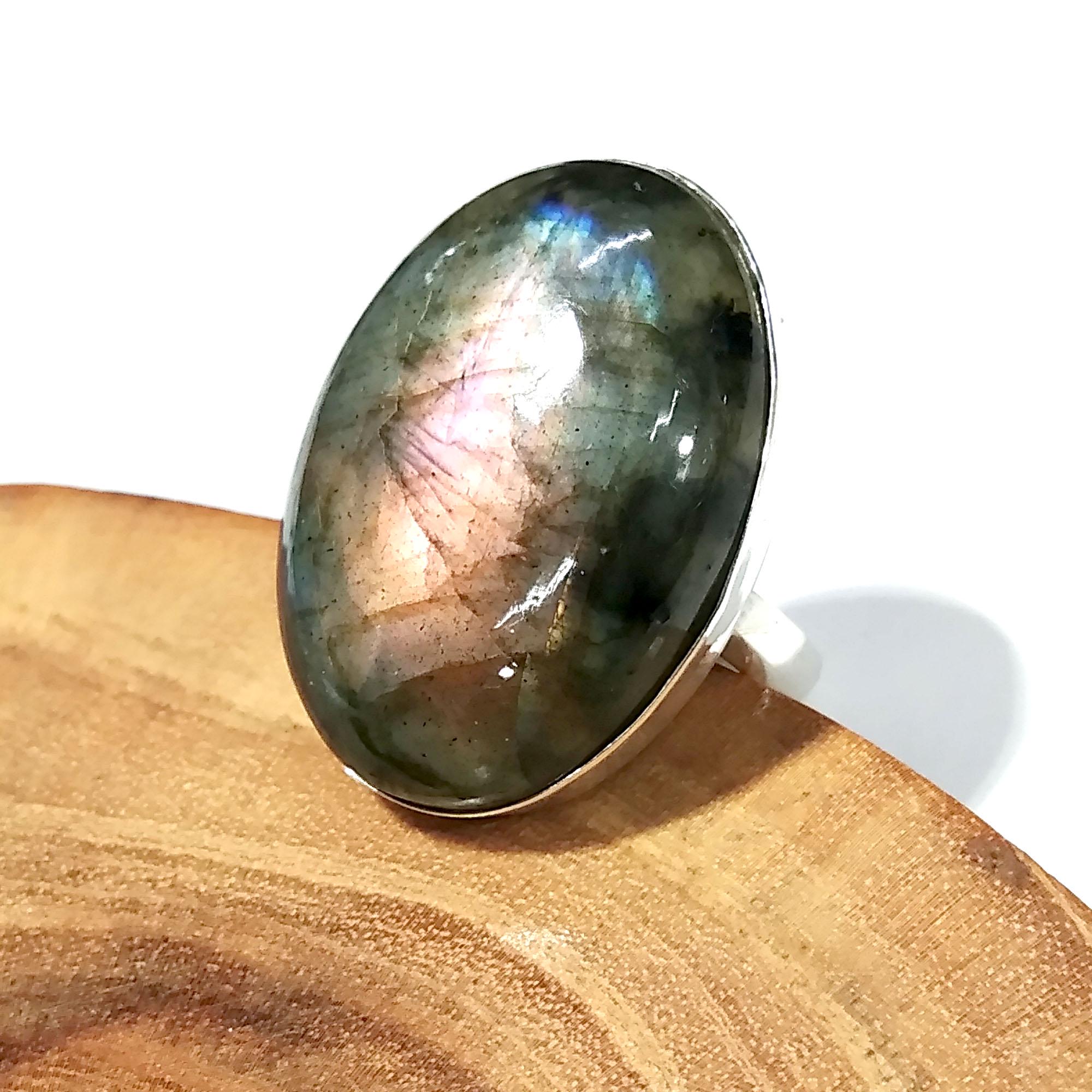 Labradorite Cabochon Ring, Solid 925 Sterling Silver Ring, Purple Fire Labradorite Stone Size 29x21 mm Handmade Gift Ring Jewelry, Gift Ring